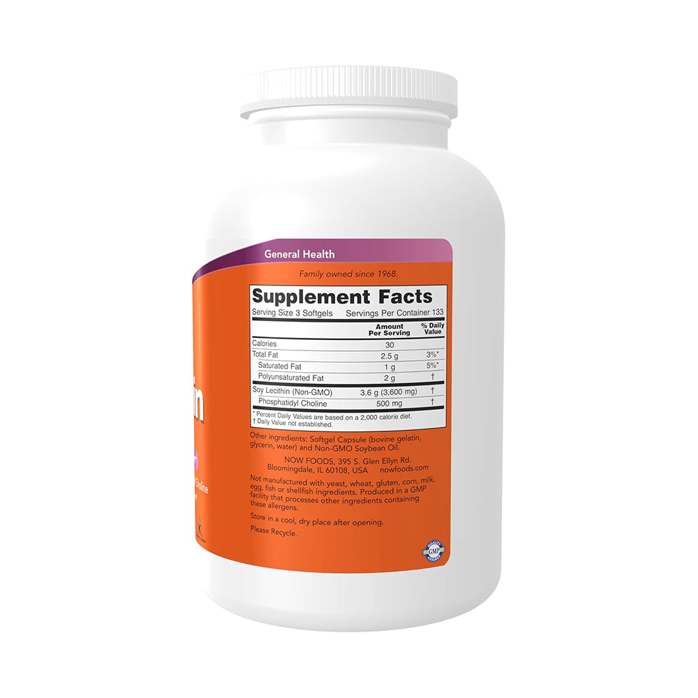 NOW Foods Supplements, Lecithin 1200 mg with naturally occurring Phosphatidyl Choline, 400 Softgels