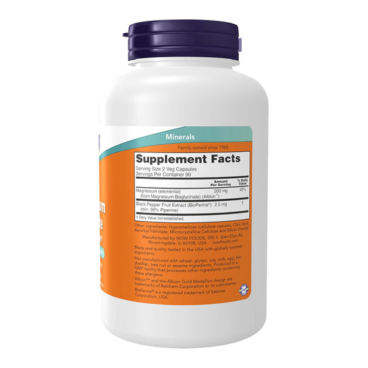 Now Supplements, Magnesium Glycinate with BioPerine, 180 Veg Capsules