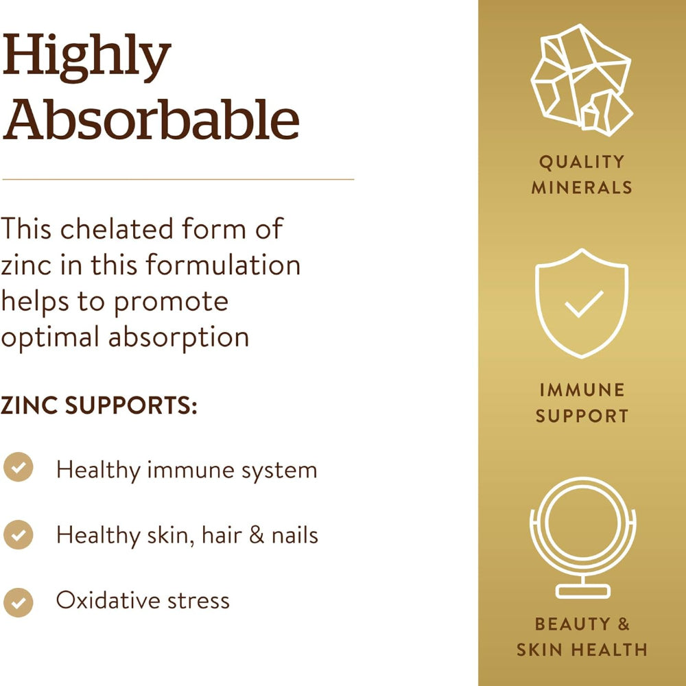 Solgar Chelated Zinc, 250 Tablets - Zinc