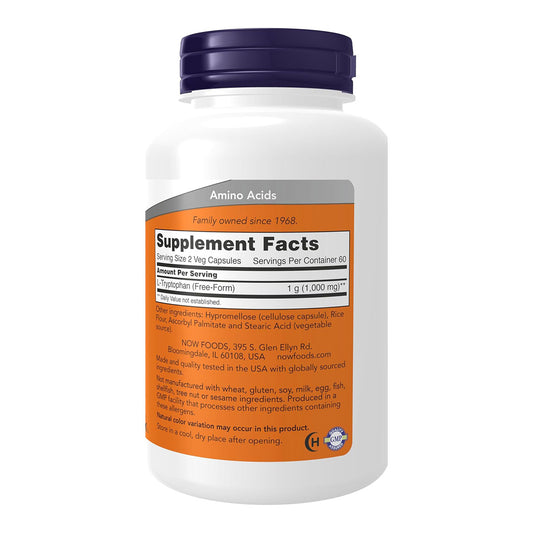 NOW Foods Supplements, L-Tryptophan 500 mg, Encourages Positive Mood*, Supports Relaxation*, 120 Veg Capsules