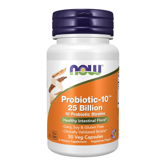 NOW Foods Supplements, Probiotic-10™, 25 Billion, with 10 Probiotic Strains 50 Veg Capsules