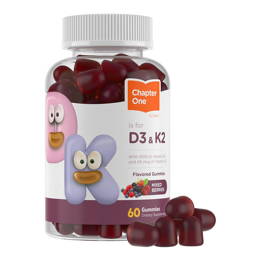 Zahler Chapter One Vitamin D3 K2 Gummies, Contains 1000IU of Vitamin D3 and 45MCG of Vitamin K2 60 Gummies