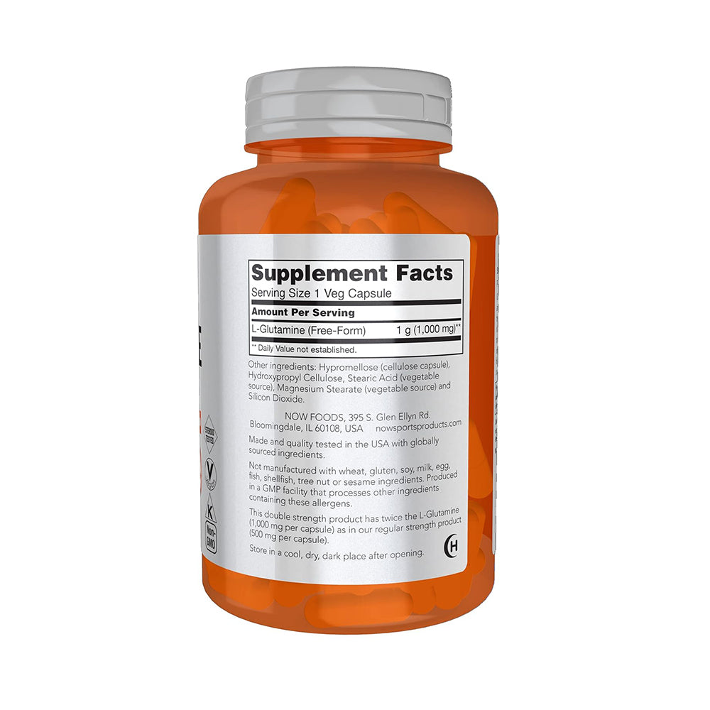 NOW Foods Sports Nutrition, L-Glutamine, Double Strength 1,000 mg, Amino Acid, 120 Veg Capsules