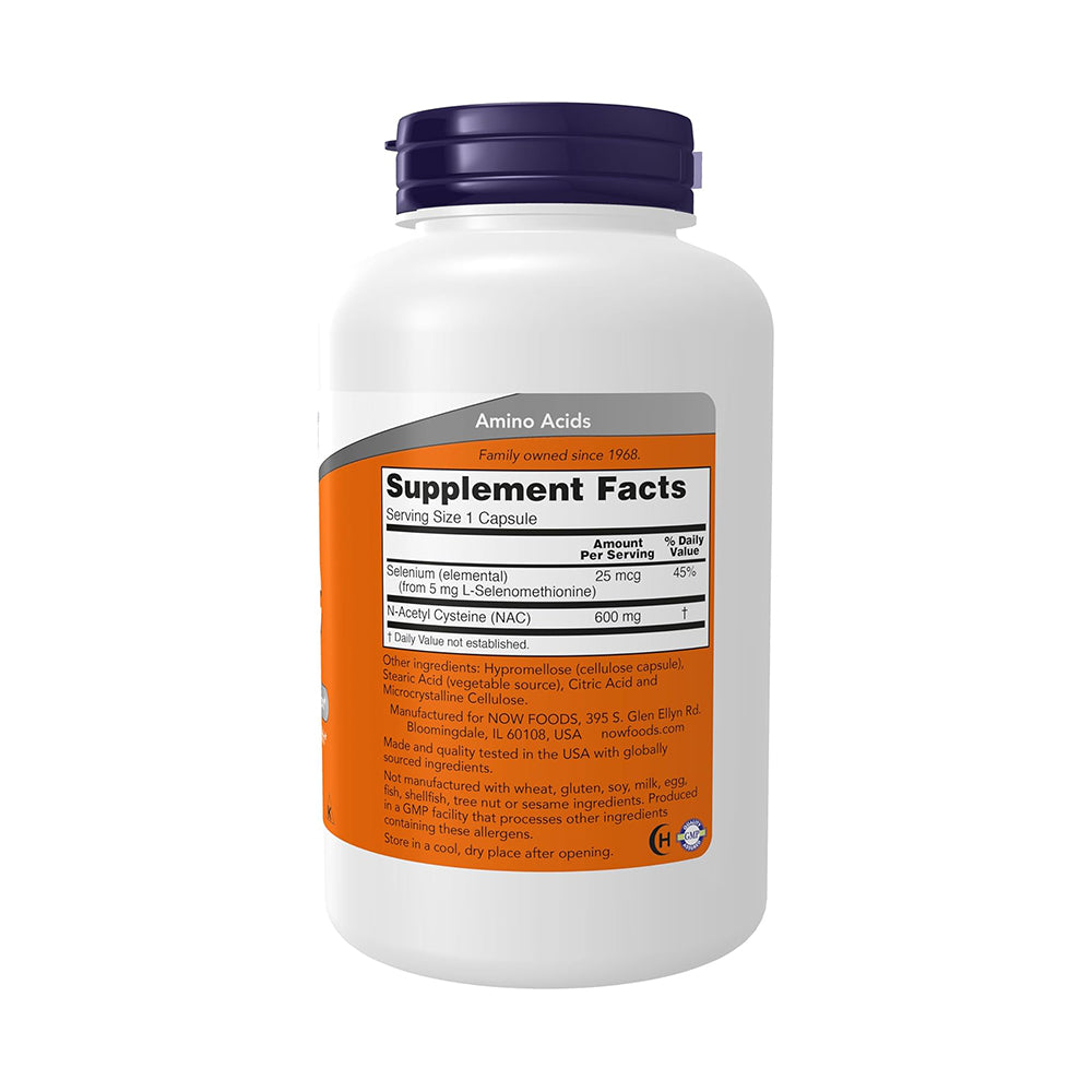 NOW Supplements, NAC (N-Acetyl Cysteine) 600 mg with Selenium, 250 Veg Capsules