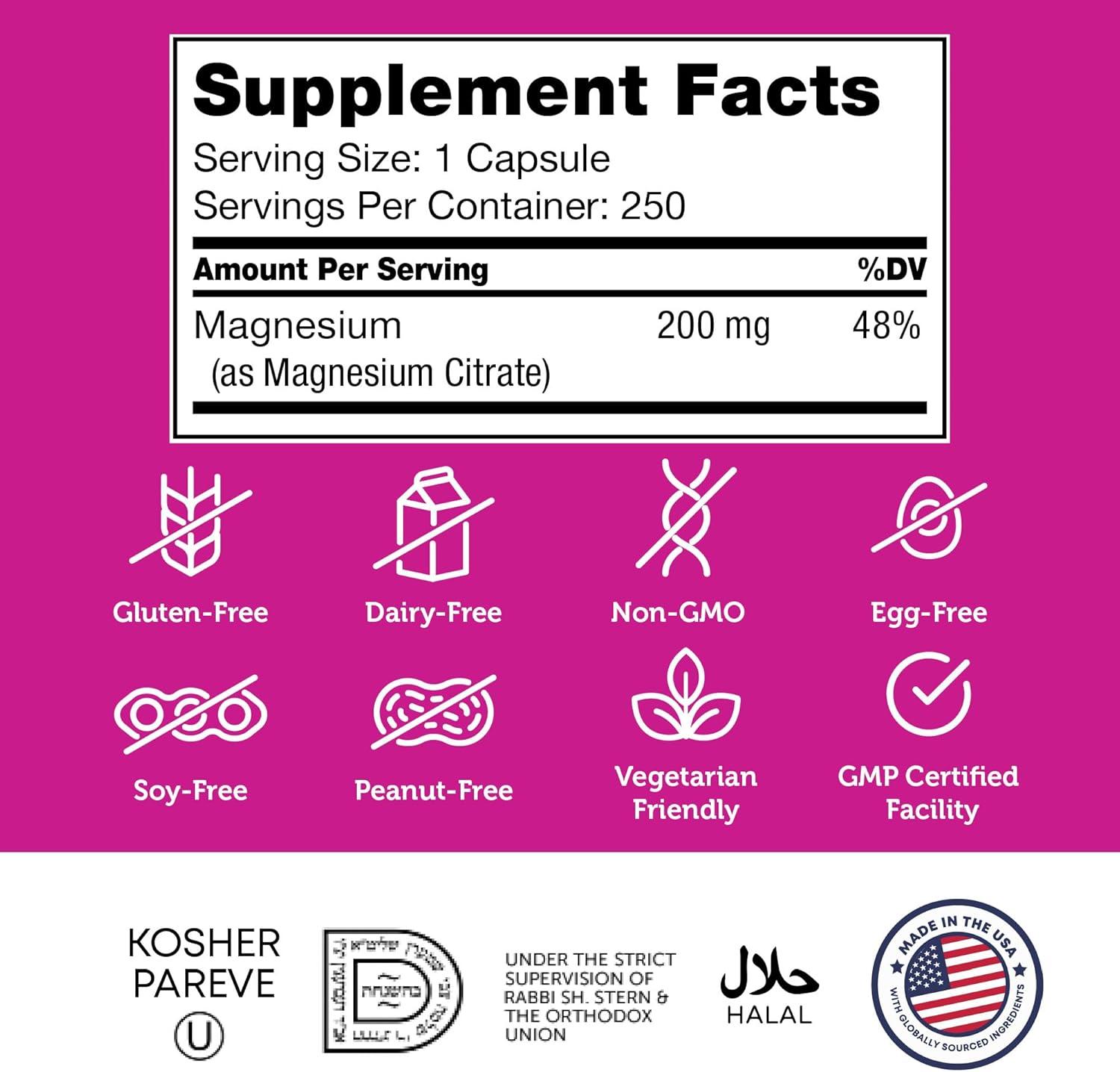 Zahler, Magnesium, Bioactive Magnesium Citrate, 200 mg, 250 Capsules