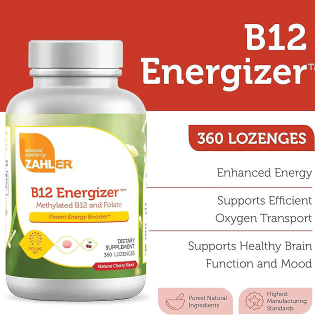 Zahler Energizer - Vitamin Methylated B12 & Folate Supplement with 1360 mcg Folic Acid + 1000 mcg Methyl Vitamin B12 (360 Count)