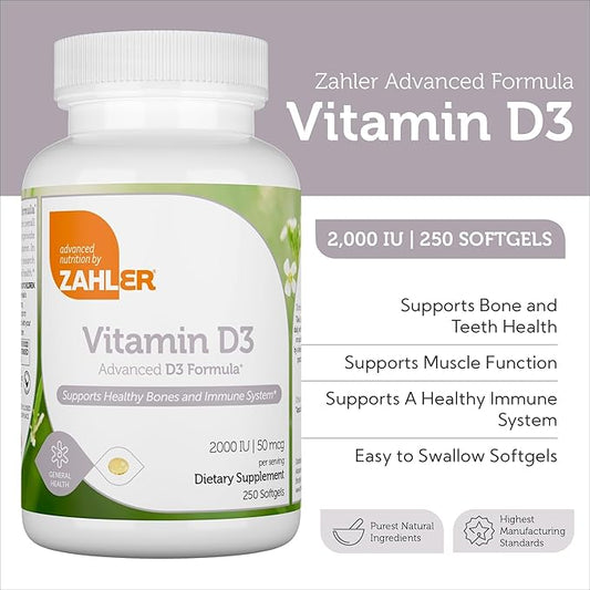 Zahler - Advanced Vitamin D3 2000 IU Softgels (250 Count) for Immune Support, Bone, Teeth & Muscle Health