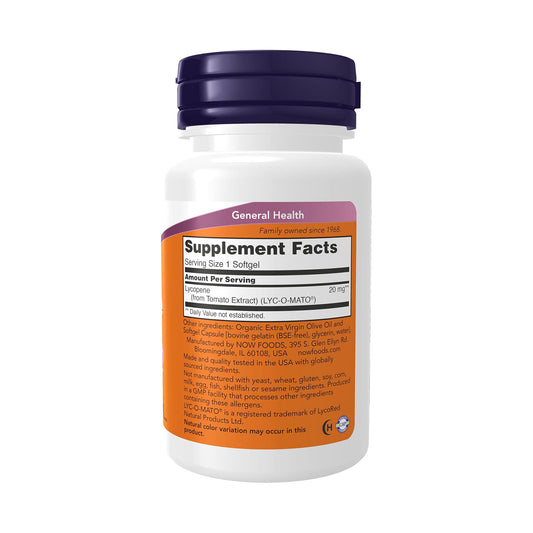 NOW Supplements, Lycopene 20 mg with Natural Extract from Tomatoes, Free Radical Scavenger*, 50 Softgels