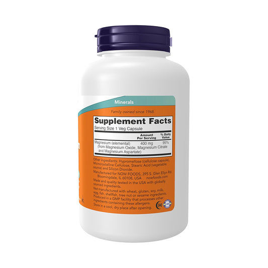 NOW Foods Supplements, Magnesium 400 mg, Enzyme Function*, Nervous System Support*, 180 Veg Capsules