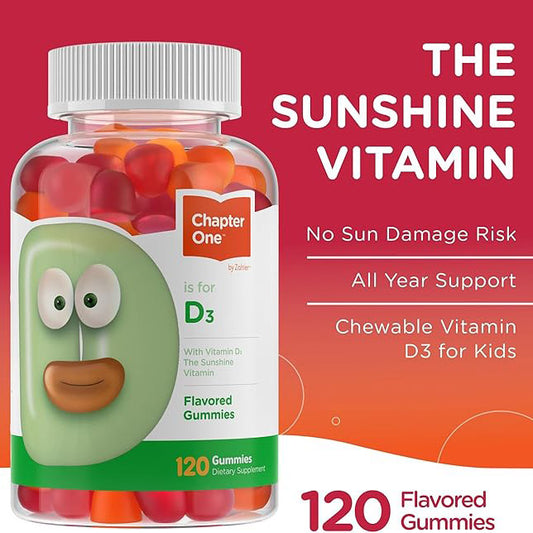 Zahler - Chapter One Vitamin D3 1000 IU Gummies for Kids & Adults (120 Count) - Certified Kosher