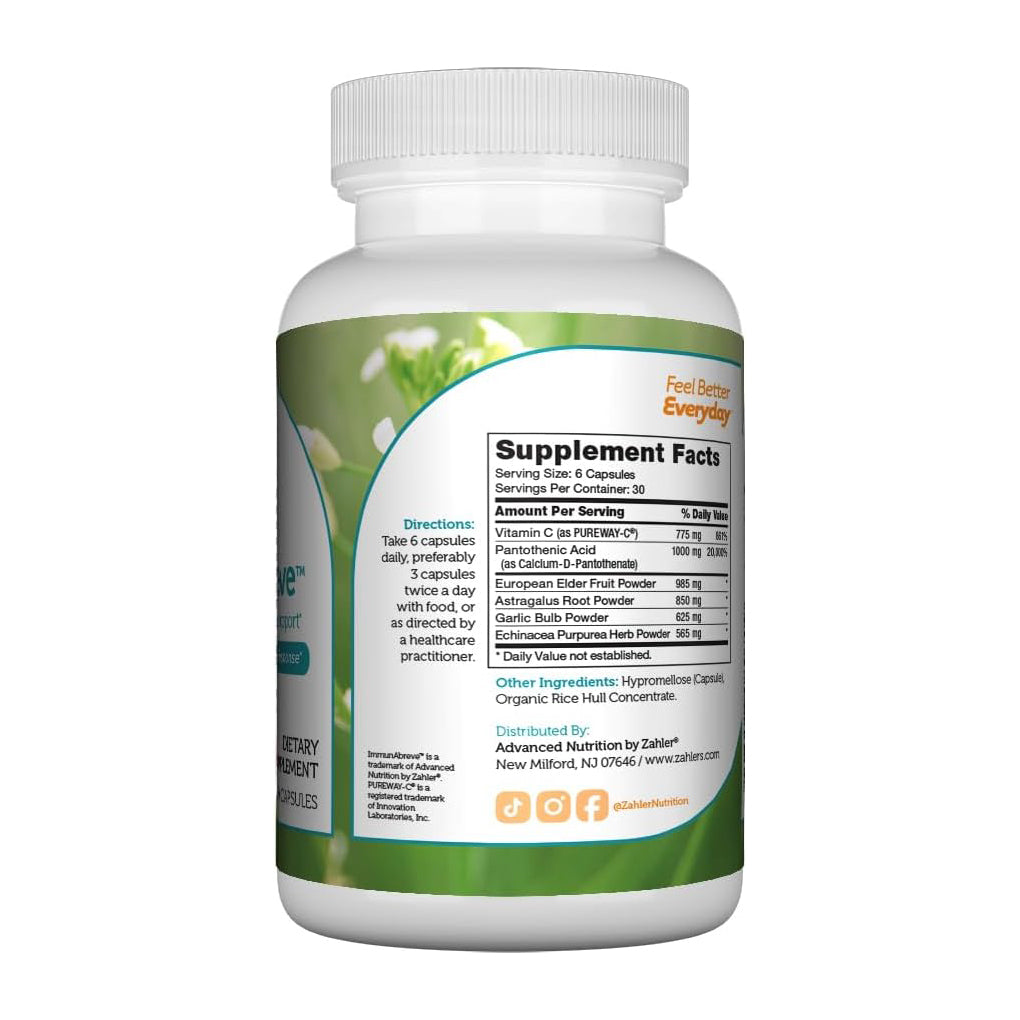 Zahler ImmunAbreve, Powerful Immune System Support, Contains Vitamin C Pantothenic Acid Echinacea and More (180Capsules)