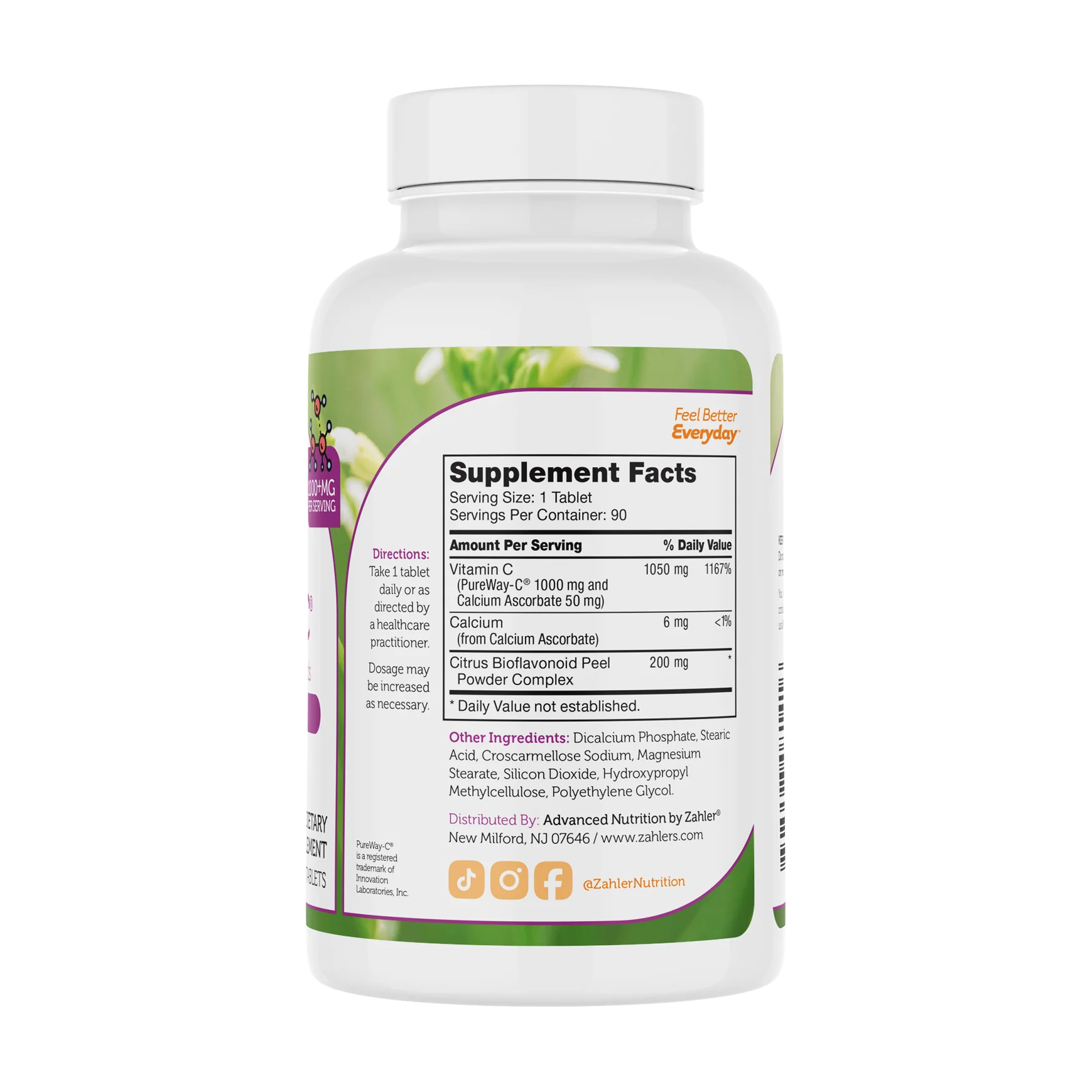 Zahler PureWay-C Vitamin C and Bioflavonoids, 1,000 mg, 90 Tablets