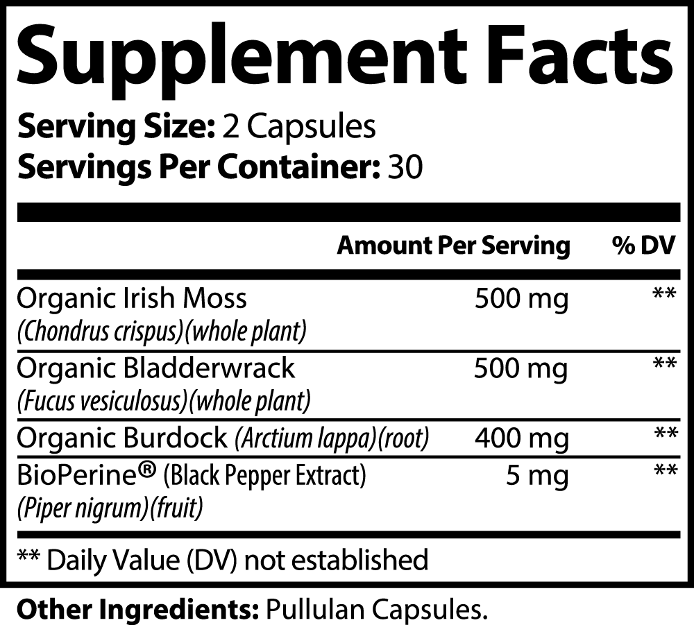 Seaknhp Sea Moss Supplement 60 Caps – Circulatory & Lymphatic System Cleanse + Iodine Boost