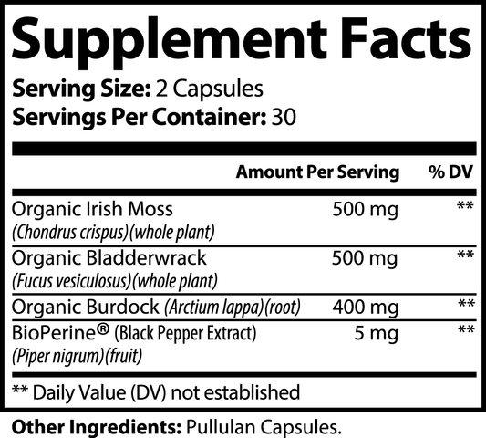 Seaknhp Sea Moss Supplement 60 Caps – Circulatory & Lymphatic System Cleanse + Iodine Boost