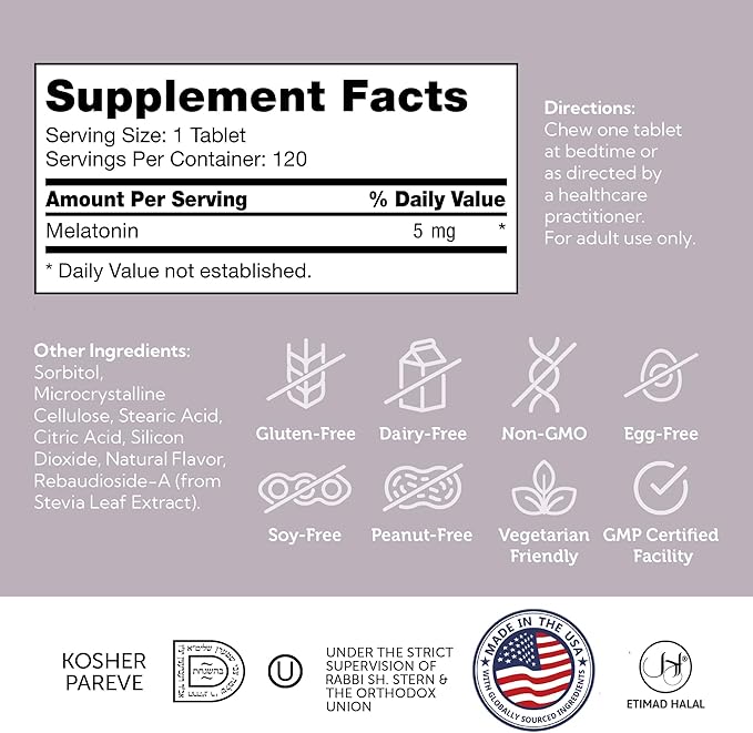 Zahler Melatonin 5mg Tablets -Delicious Orange Flavor - Supports Restful and Quality Sleep  (120 Capsules)