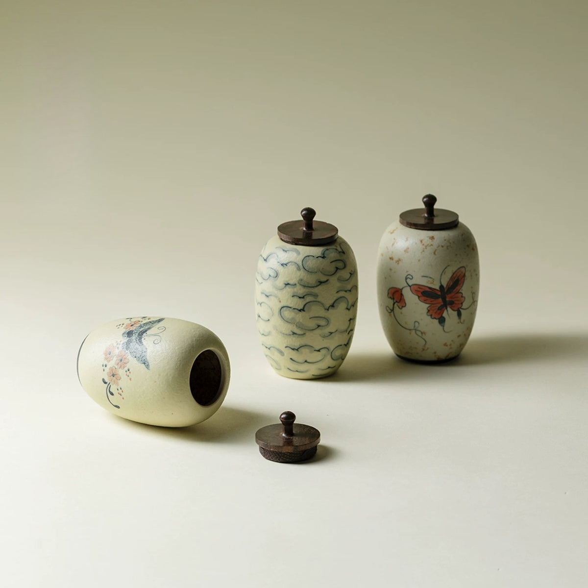 Set of 3 Mini Ceramic Tea Canisters – Airtight Storage Jars, Portable Small Tea Caddies for Loose Leaf 3 sets 80ml