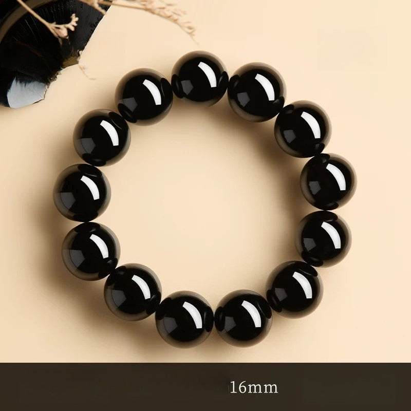 Natural Red Agate & “Ink Jade” Bracelet – Authentic Gemstone Bead Strand for Women Black Agate 16MM