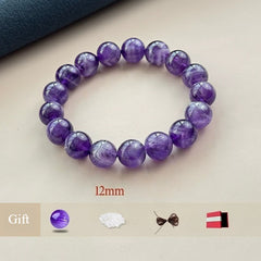 Natural Amethyst Bracelet – Purple Crystal Beaded Stretch Bangle for Calm, Clarity & Everyday Wear (6/8/10/12/14mm) 12mm
