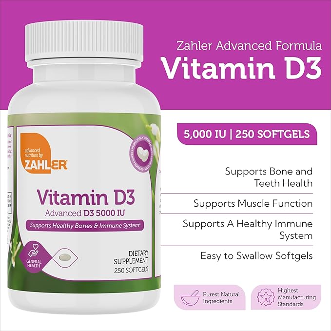 Zahler - Advanced Vitamin D3 5000 IU Softgels (250Count) Vitamin D for Immune Support, Bone, Teeth & Muscle Health