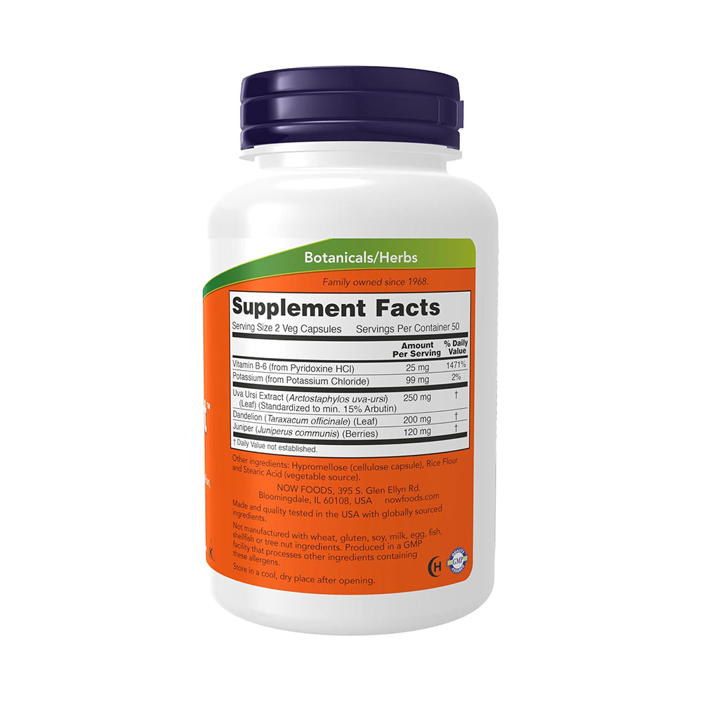 NOW Foods Supplements, Water Out With Standardized Uva Ursi, Dandelion, Potassium and Vitamin B-6, 100 Veg Capsules