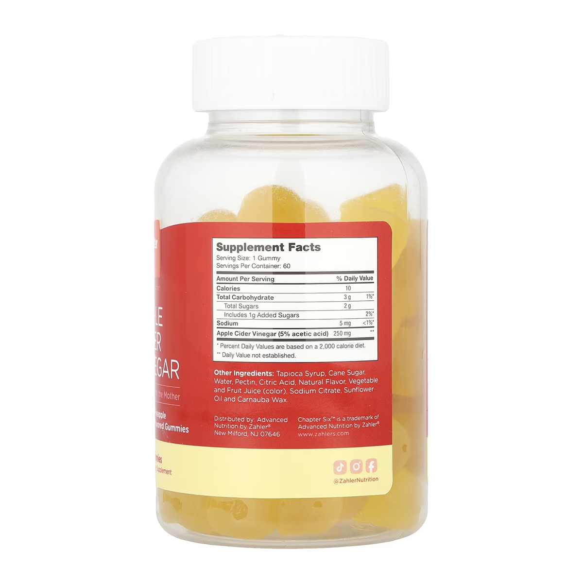 Zahler - Apple Cider Vinegar Gummies- Detox Support & Cleanse - Gut Health & Metabolism Support - 60 Pineapple Flavored Gummies.