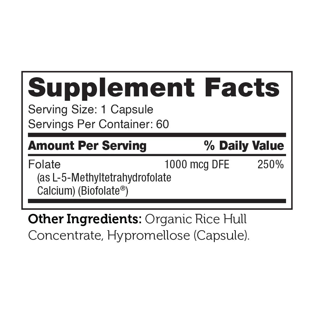 Zahler Methylfolate - Supports Healthy Fetal Development and Genetic Health 1,000 mcg DFE, 60 Capsules