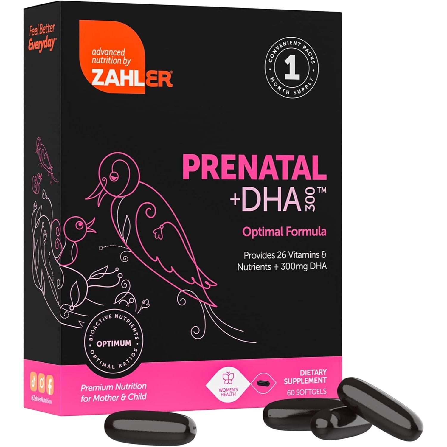 Zahler Prenatal Vitamin with DHA & Folate - DHA Supplements & Prenatal Multivitamin for Mother and Child 60 Count