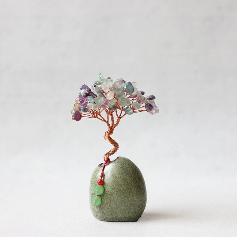 Natural Citrine Money Tree – Crystal Bonsai for Desk, Office & Tea Table Fluorite