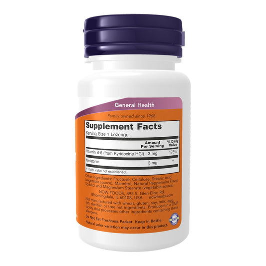 NOW Foods Supplements, Melatonin 3 mg, Free Radical Scavenger*, Healthy Sleep Cycle*, 180 Chewable Lozenges