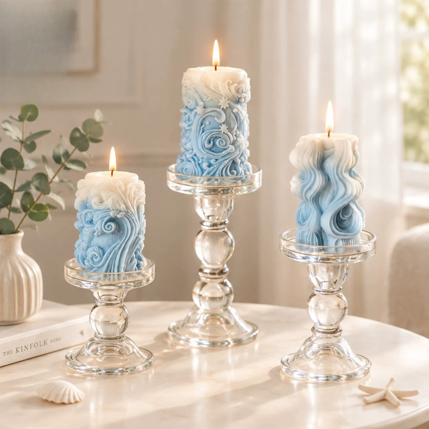 Handmade Bluebell Scented Candles – Blue & White Gradient Sets of 7