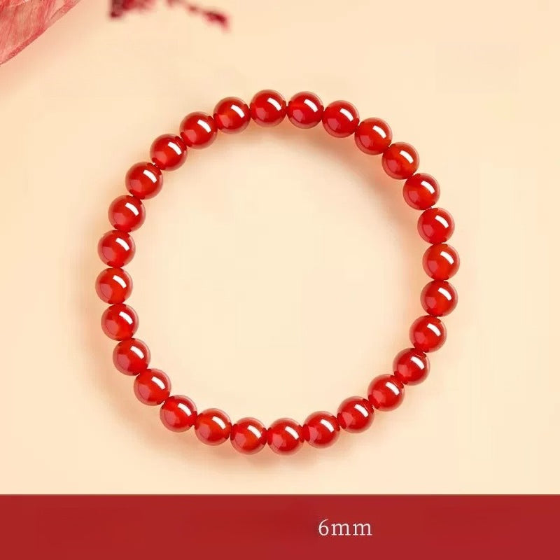 Natural Red Agate & “Ink Jade” Bracelet – Authentic Gemstone Bead Strand for Women Red Agate 6MM