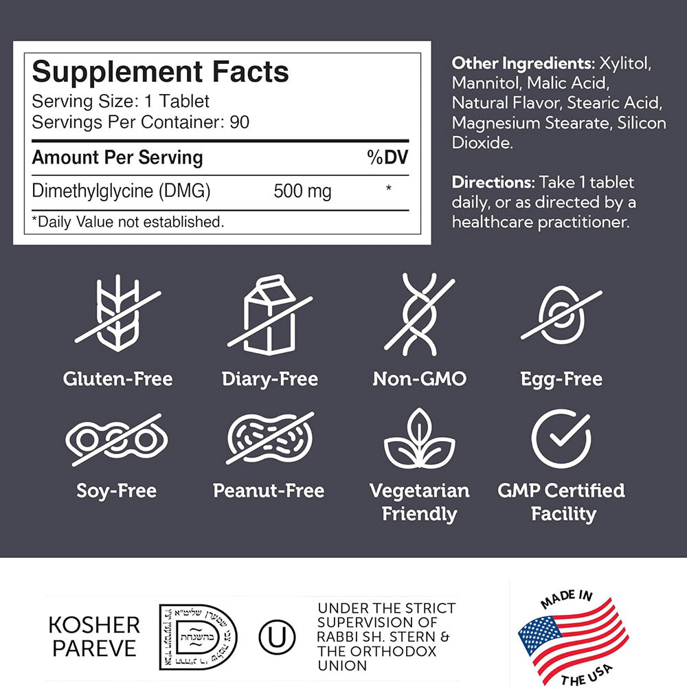 Zahler DMG 500mg - DMG Dimethylglycine Supplement for Endurance & Immune System Support - DMG Supplements with Amino Acid Glycine Tablets 90 Count