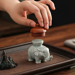 Ru Kiln Elephant Lid Rest & Tea Pet – Teapot/Gaiwan Lid Holder, Chinese Tea Table Decor