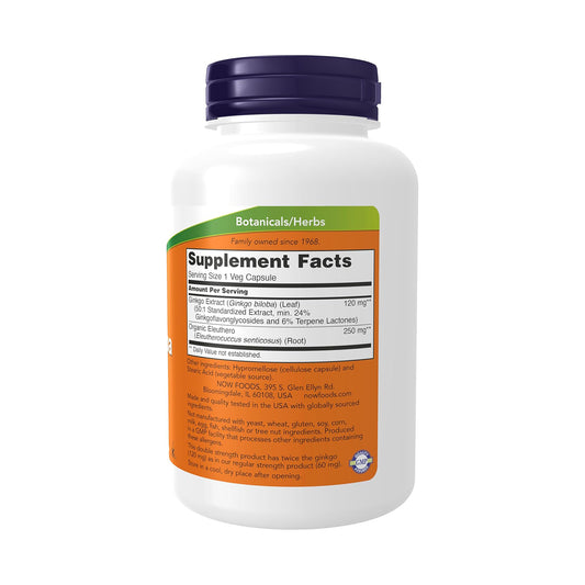 NOW Foods Supplements, Ginkgo Biloba 120 mg, Double Strength, Non-GMO Project Verified, 200 Veg Capsules
