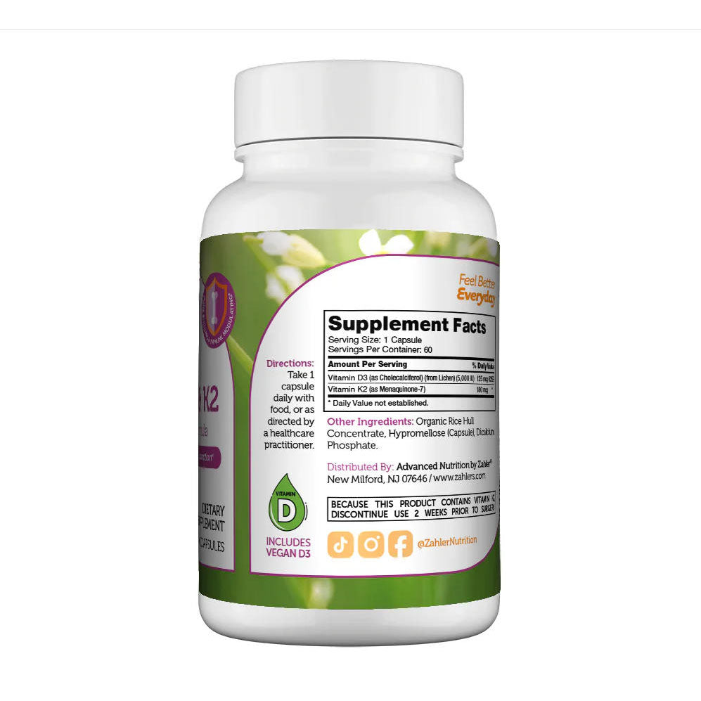 Zahler Vitamin D3 & K2 Advanced D3 & K2 Formula Supports Bone Density & Calcium Absorption, 60 Capsules
