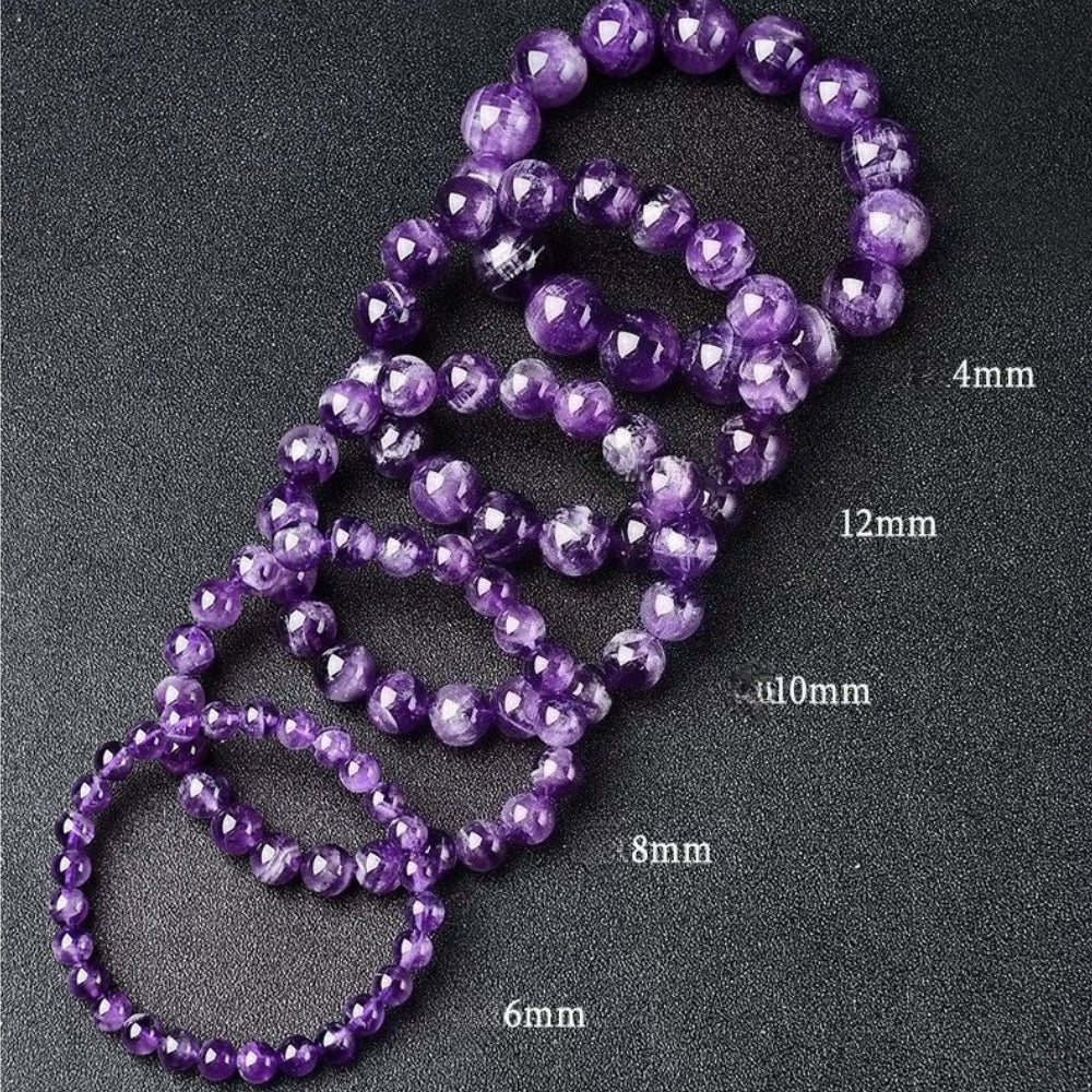 Natural Amethyst Bracelet – Purple Crystal Beaded Stretch Bangle for Calm, Clarity & Everyday Wear (6/8/10/12/14mm)