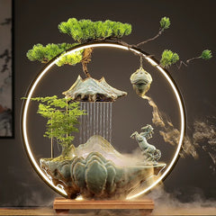 Flowing Water "High Mountain" Bonsai Fountain – Zen Tabletop Water Feature, Feng Shui Prosperity Gift Get rich immediately L-50*15*52cm