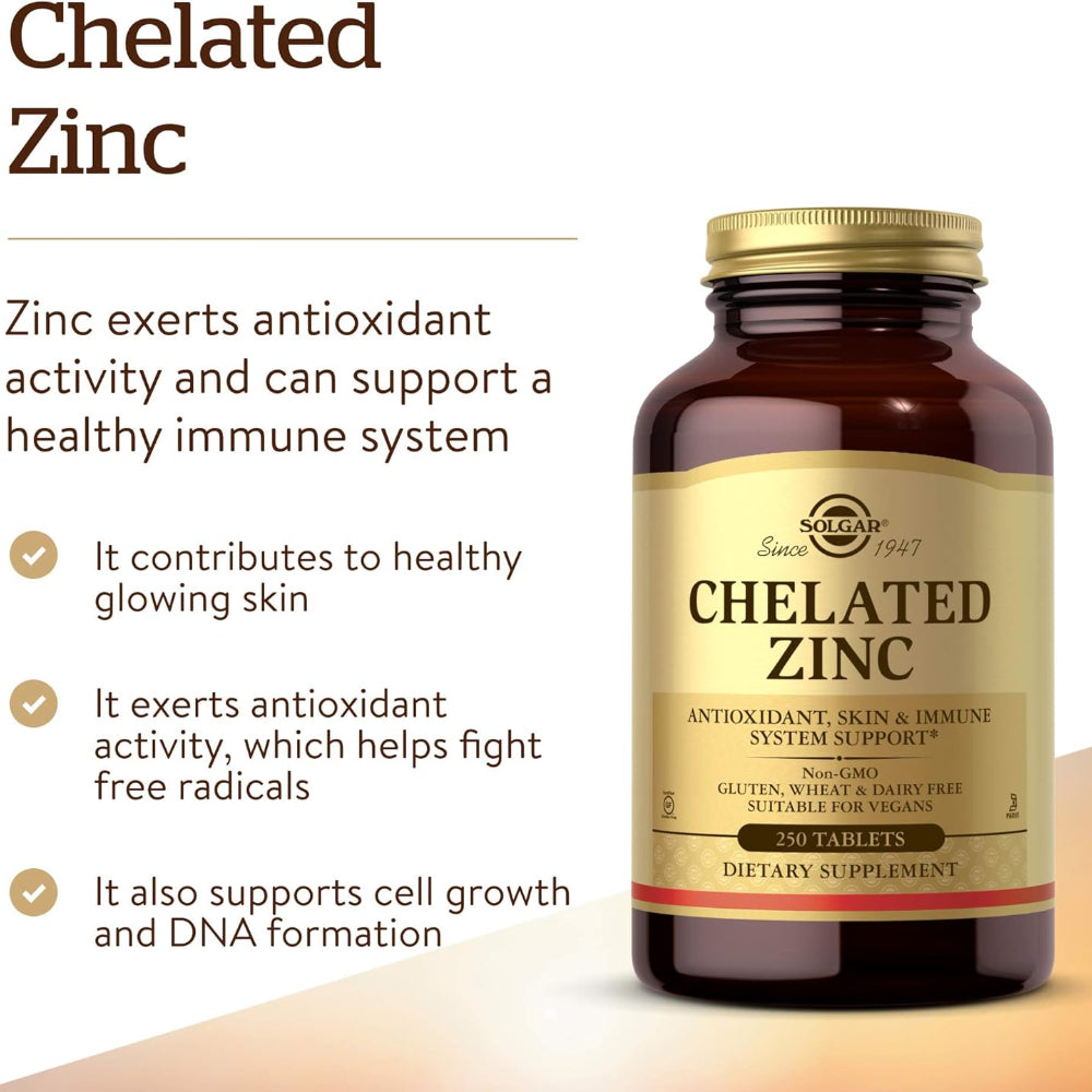 Solgar Chelated Zinc, 250 Tablets - Zinc