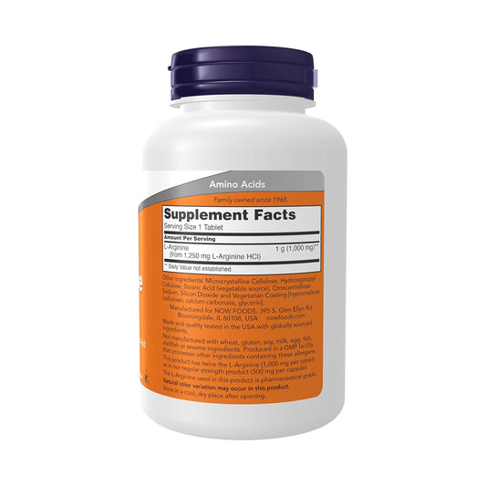 NOW Foods Supplements, L-Arginine 1,000 mg, Nitric Oxide Precursor*, Amino Acid, 120 Tablets