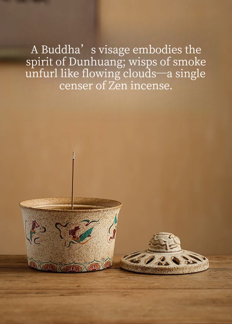 Dunhuang Flying Apsaras Ceramic Incense Burner – Coil & Stick Incense Holder, Tang Court Lady Design, Zen Tea & Home Decor