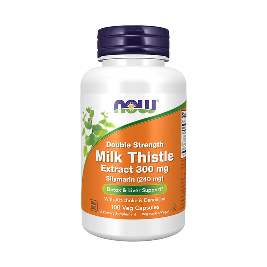 NOW Foods Supplements, Silymarin Milk Thistle Extract 300 mg with Artichoke and Dandelion, Double Strength, Supports Liver Function*, 100 Veg Capsules