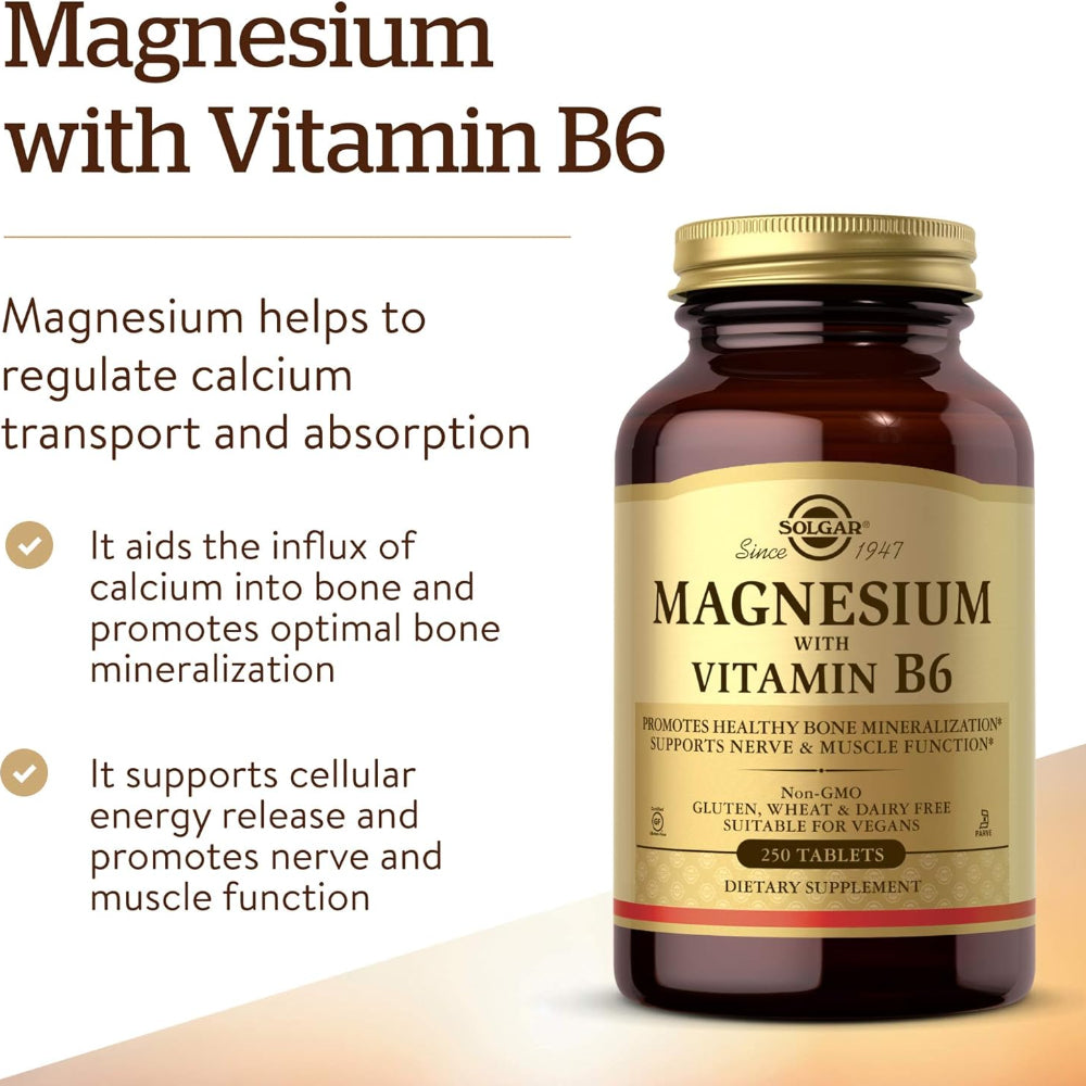 Solgar Magnesium with Vitamin B6, 250 Tablets