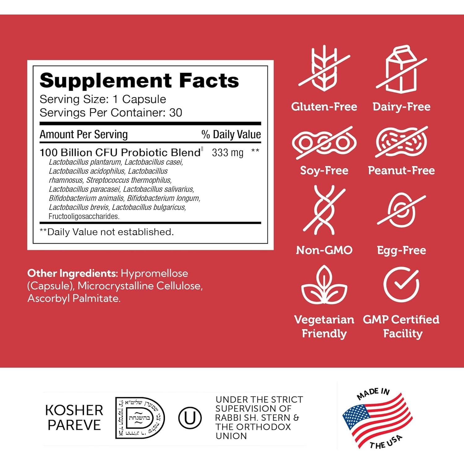 Zahler BioDophilus100-100 Billion Probiotic - 100 Billion CFU 11-Strain Gut Health Probiotic Supplement - Prebiotics/Probiotics for Digestive Health, Probiotics for Women and Men. (30 Ct)