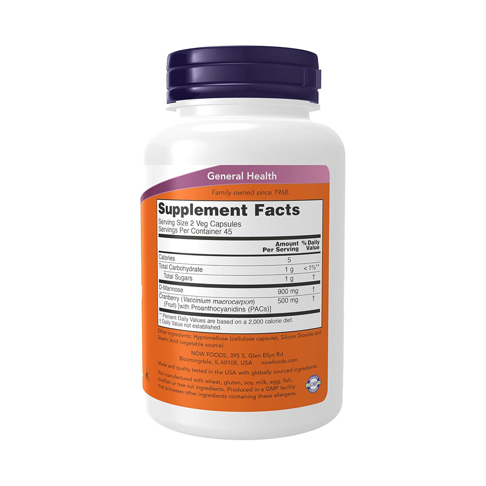 NOW Foods Supplements, Mannose Cranberry, Dual Action Formula*, Clinically Evaluated, Urinary Tract Health*, 90 Veg Capsules