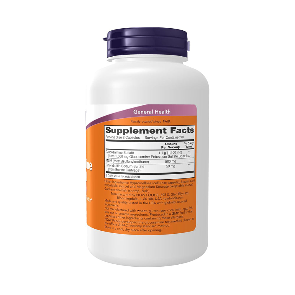 NOW Foods Supplements, Glucosamine & MSM plus Chondroitin Sulfate, Joint Health*, 180 Veg Capsules