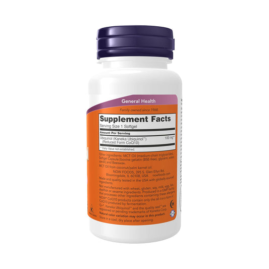 NOW Foods Supplements, Ubiquinol 100 mg, High Bioavailability (the Active Form of CoQ10), 60 Softgels