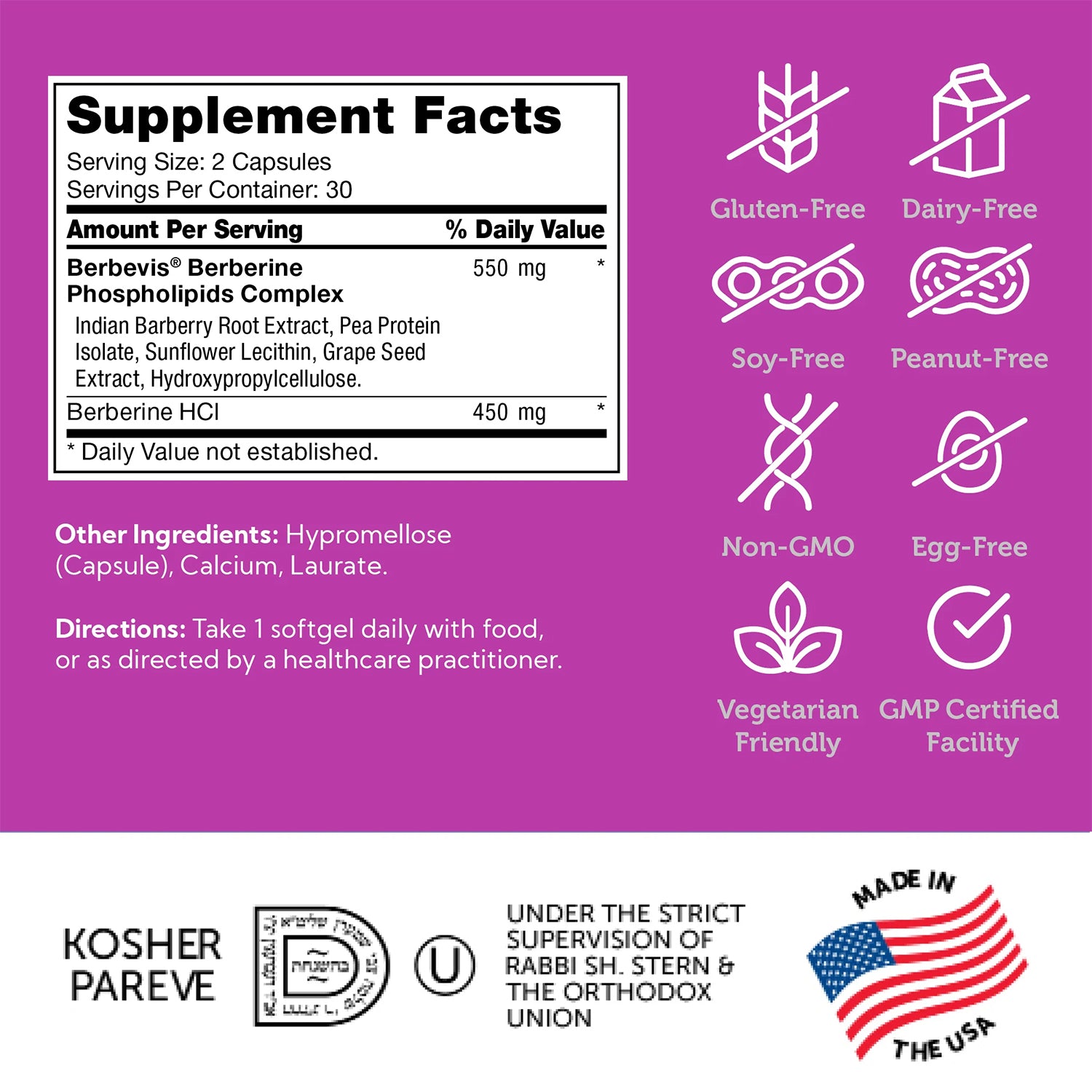 Zahler Berberine with Clinically Evaluated Berbevis , 60 Capsules