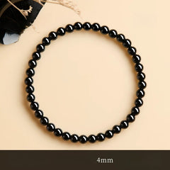 Natural Red Agate & “Ink Jade” Bracelet – Authentic Gemstone Bead Strand for Women Black Agate 4MM