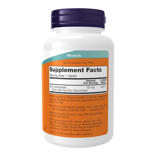 NOW Foods Supplements, Zinc (Zinc Gluconate) 50 mg, Supports Enzyme Functions*, Immune Support*, 250 Tablets