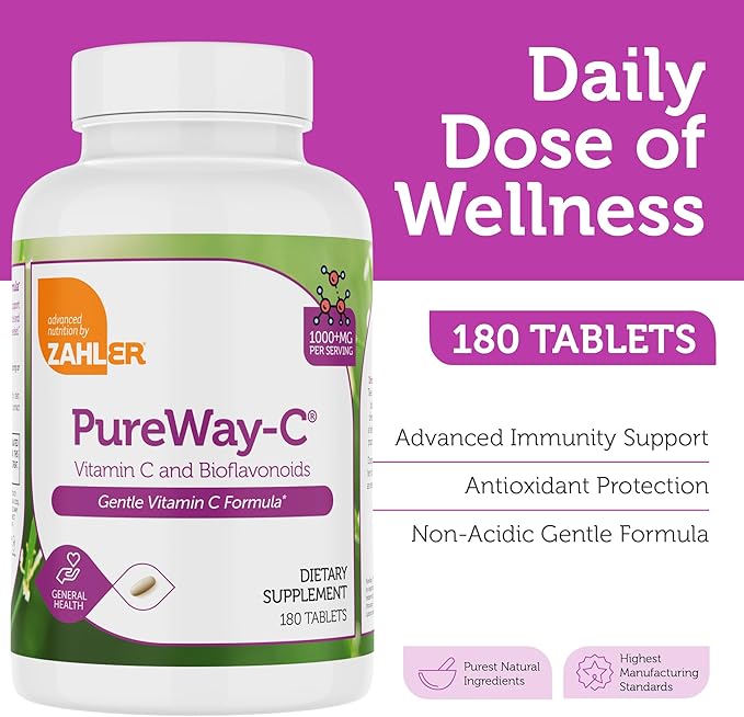 Zahler PureWay-C Vitamin C and Bioflavonoids, 1,000 mg, 180 Tablets